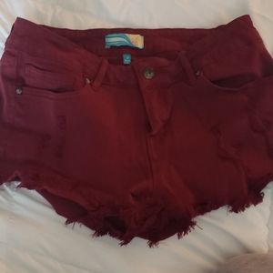 Cali 1850 Maroon Denim Shorts